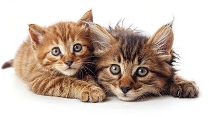 Two Adorable Kittens Resting On White Background