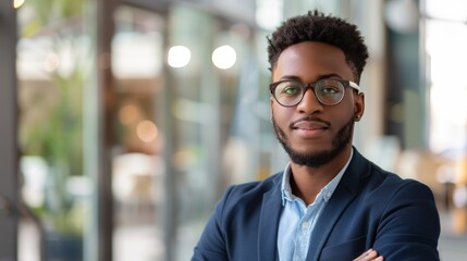 Obraz premium Young professional man with glasses in office setting