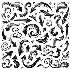 Fototapeta premium Collection of curved arrows in ink Vector hand drawn sketchy arrows pointing different directions