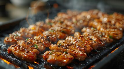 Close Up of Grilled Meat with Sesame Seeds