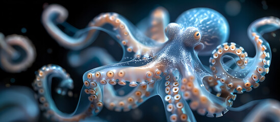 Mesmerizing 3D Illustration of a Translucent Octopus with Glowing Tentacles