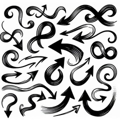 Collection of curved arrows in ink Vector hand drawn sketchy arrows pointing different directions