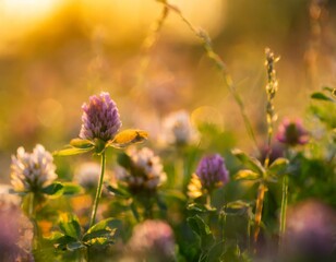 Art spring natural background, wild clover flowers