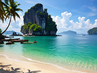 Fototapeta premium Phuket offers a wide range of tourist activities, such as snorkeling, scuba diving, Phi Phi Island tours, and hiking, providing visitors with diverse and memorable experiences.