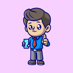 Cute businessman cartoon illustration. Summer icon concept. Flat cartoon style