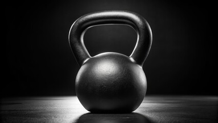 Fototapeta premium Black Kettlebell in Low Light, Black and White, Fitness Equipment, Strength Training, Kettlebell, Weight Training, Workout