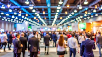 Fototapeta premium Blurred View of a Crowded Convention Hall, Blurry , Bokeh , Lights , Event