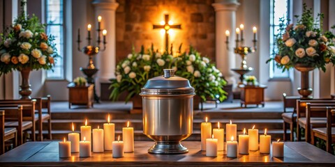 Candles Lit For Remembrance, Church, Urn, Funeral, Memorial