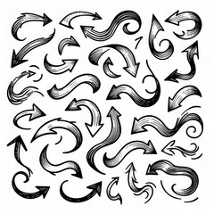 Collection of curved arrows in ink Vector hand drawn sketchy arrows pointing different directions