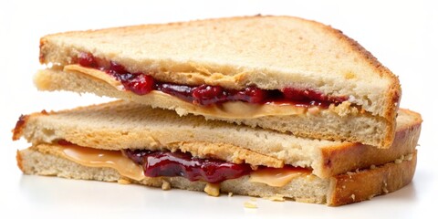 Close-up of a Peanut Butter and Jelly Sandwich, Two Slices of Bread, Isolated, Food Photography, peanut butter, jelly, sandwich