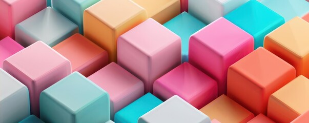 Obraz premium Playful arrangement of cubes in pastel colors with dynamic depth
