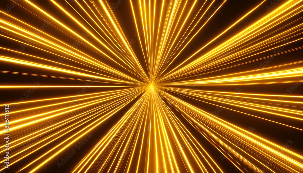 Wall mural abstract golden light lines converging into a single point on black background