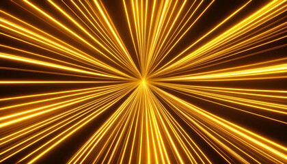 Abstract Golden Light Lines Converging Into A Single Point On Black Background