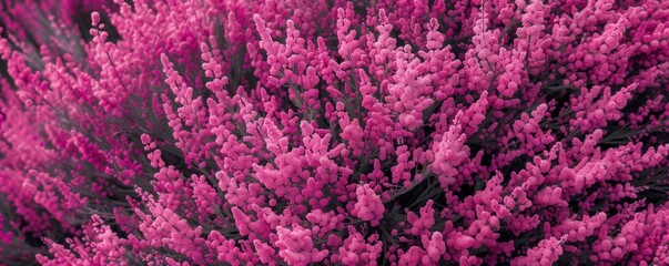 Obraz premium Blooming heather. Heathland. Background for physine with flowers. Floral backdrop. Pink flower. Meadow with heather. Moorland