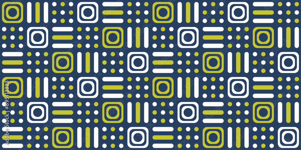 Poster A strict tiled pattern of squares, circles and rectangular shapes. Colorful and stylish checkerboard pattern with geometric ornament.