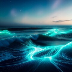 Enchanting colorful bioluminescent waves