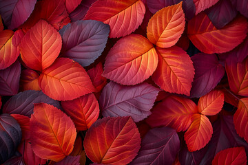 Vibrant red and yellow leaves pattern, top view
