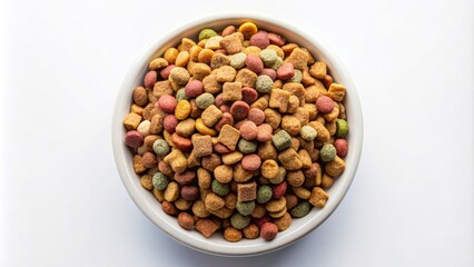 Top View of Dog Food in White Bowl, dog food, pet food, kibble, food bowl, pet care