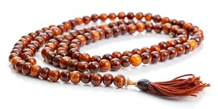 Wooden Bead Mala with Tassel, Closeup, Brown Beads, Meditation, Spirituality, mala , beads