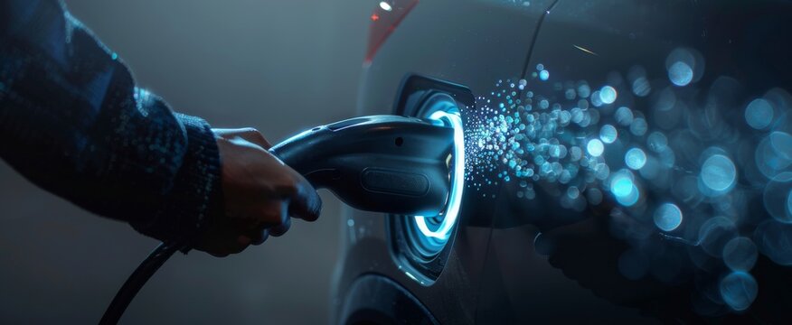 Charging electric cars symbolizes a futuristic approach merging technology and sustainability in transportation, showcasing ecofriendly features for a cleaner and efficient future mobility