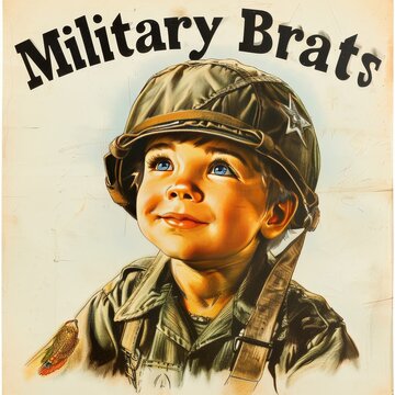 little boy, military brat in uniform, with the words, Military Brats