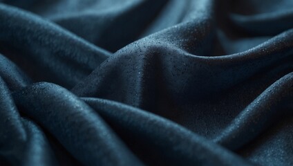 Tranquil silk waves in blue, gentle draping textile, serene abstract backdrop with space for text.