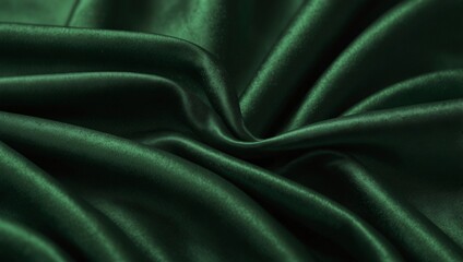 Obraz premium Luxurious green silk fabric abstract wavy satin texture with smooth shiny drapery effect.