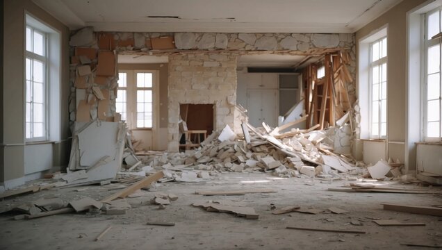 Transforming space demolishing a wall for an open floor plan in home renovation.