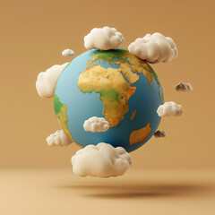 Earth globe 3D with clouds around, simple earth on empty background