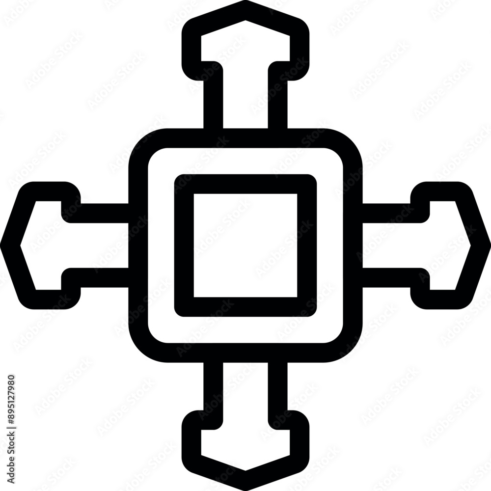 Poster simple icon of a square connecting four arrows, representing data exchange and information flow