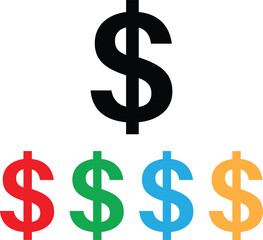 Dollar icon set in different colors . Money icon .  Colorful dollar icons . Vector illustration