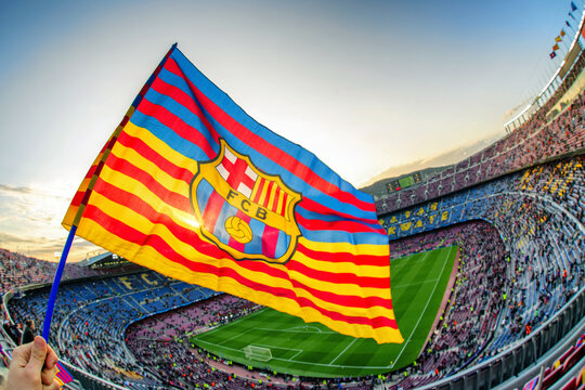 Flag of FC Barcelona at stadium Nou Camp