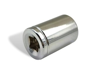 Photo of a 12mm chrome vanadium socket for a ratchet, wrench, or spanner, isolated on white background.