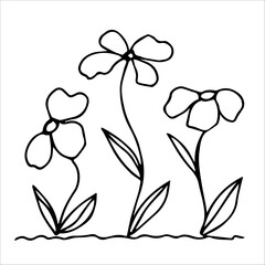 hand drawn wildflowers flower bed, monochrome, black and white