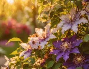 Art Summer or spring beautiful garden background with clematis flowers