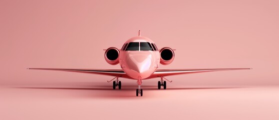  A tiny red airplane atop a rosy surface, reflecting softly on its front