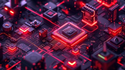 Obraz premium computer chip with a red light on it