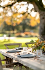 Outdoor Table Setting With Fall Foliage