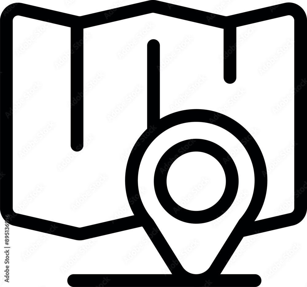 Poster simple icon of a location pin marking a point on a folded paper map, perfect for representing naviga