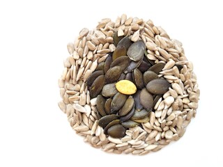 Tasty pumpkin seeds and sunflower portion.