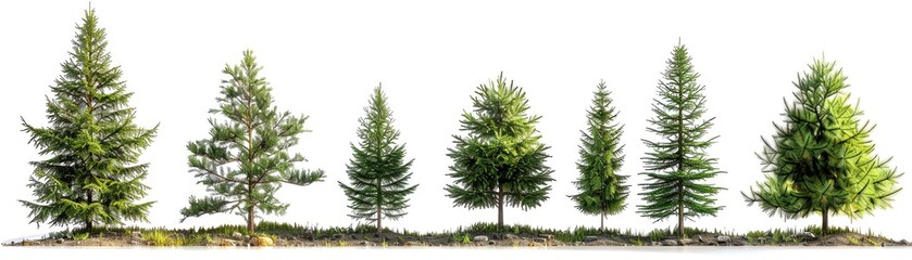 Obraz premium Norway Spruce tree from young plant to fullgrown single object have space between tree, realistic isolated on white background