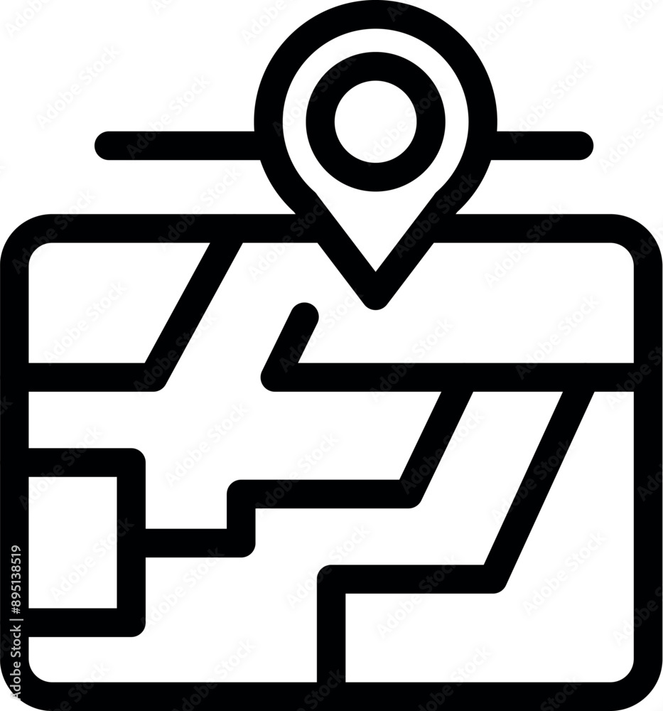 Poster minimalist line icon representing a map with a pin pointing a specific location
