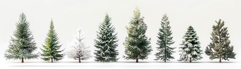 Fototapeta premium White Fir tree from young plant to fullgrown single object have space between tree, realistic isolated on white background
