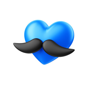 Cora&ccedil;&atilde;o azul com bigode elemento 3d isolado para dia dos pais