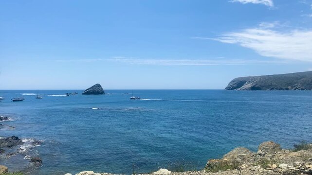 Boats in the mediterranean in bay of Cadaques.