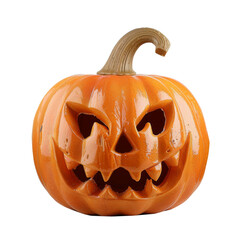 A carved pumpkin with a menacing grin, perfect for Halloween decorations.