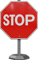 A classic red octagonal stop sign with white lettering. Isolated on transparent or white background.