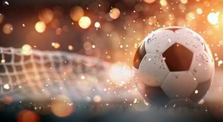 Fototapeta premium Soccer Ball In Net With Sparkles