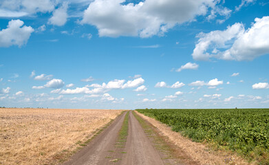 Photo of dusty road and sky with clouds