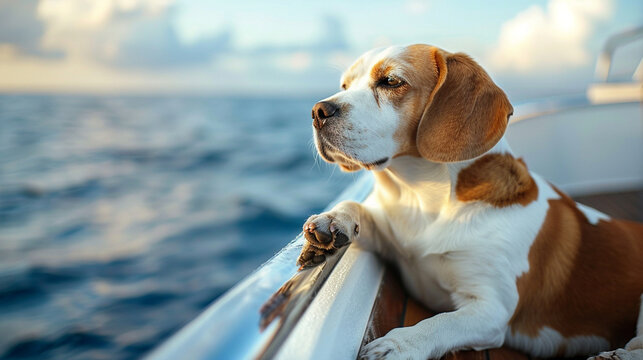Beagle dog rests and runs